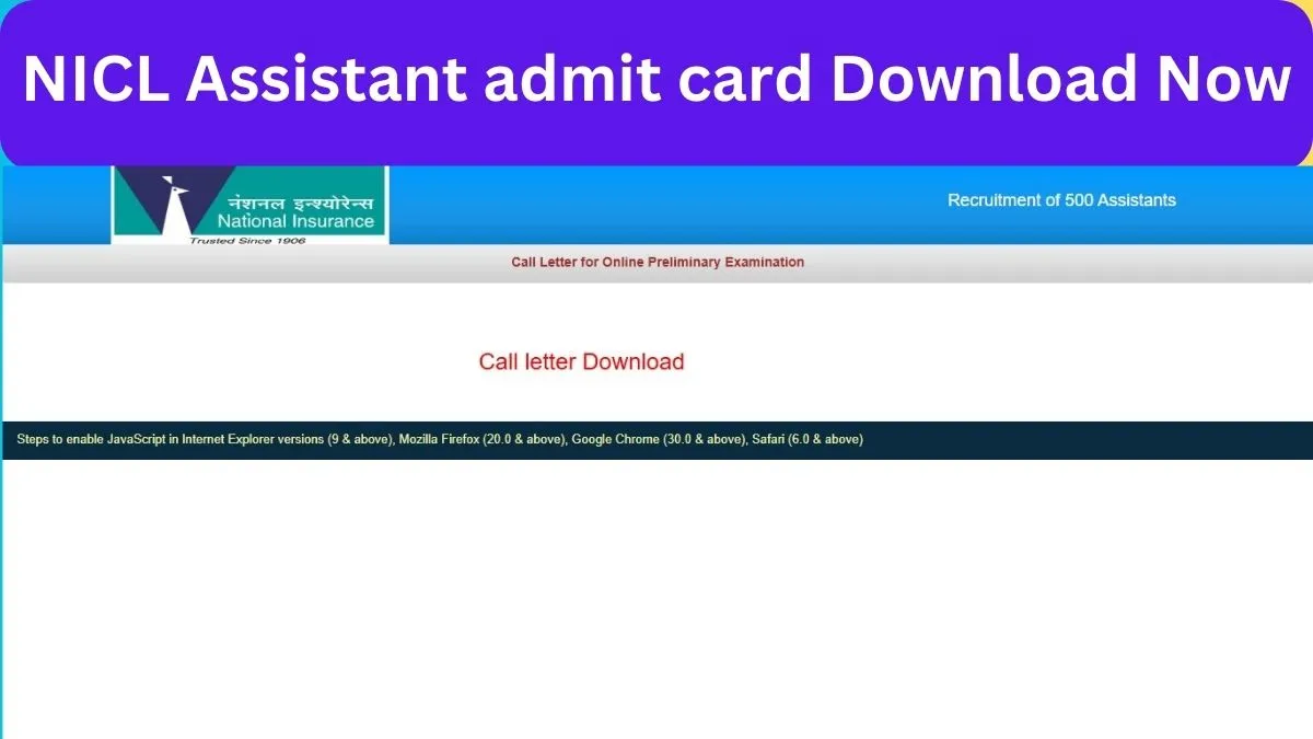 NICL Assistant admit card Download Now